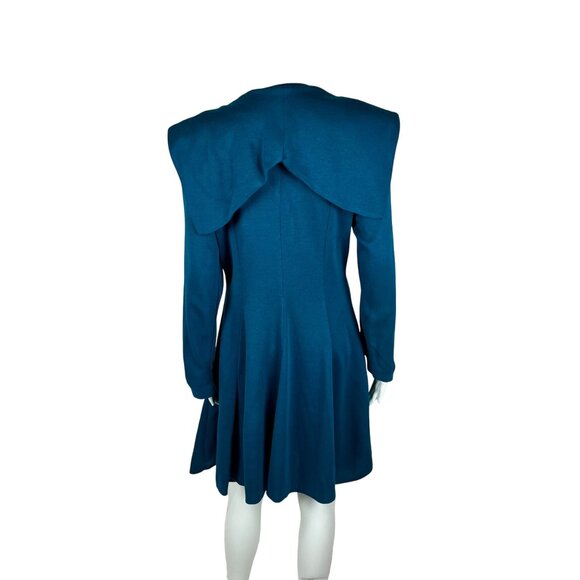 Vintage 80s Sailor Dress Women's Large Dark Turquoise Large Collar Button Down - Picture 9 of 10